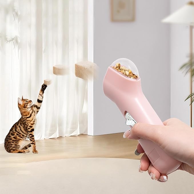 Interactive cat treat dispenser launcher toy for feline playtime enrichment