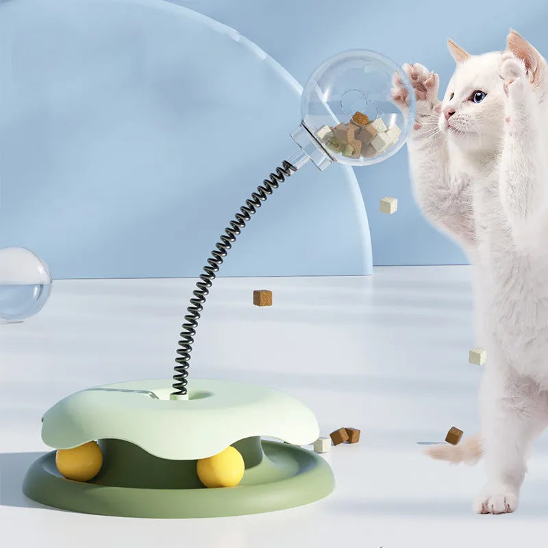 Interactive cat treat dispenser with flexible pole for active play & enrichment