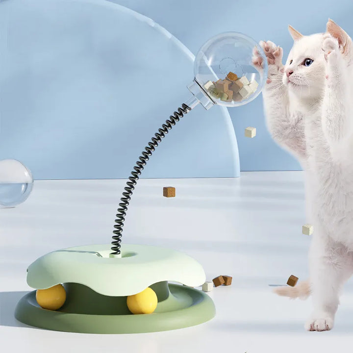 Interactive cat treat dispenser with flexible pole for active play & enrichment
