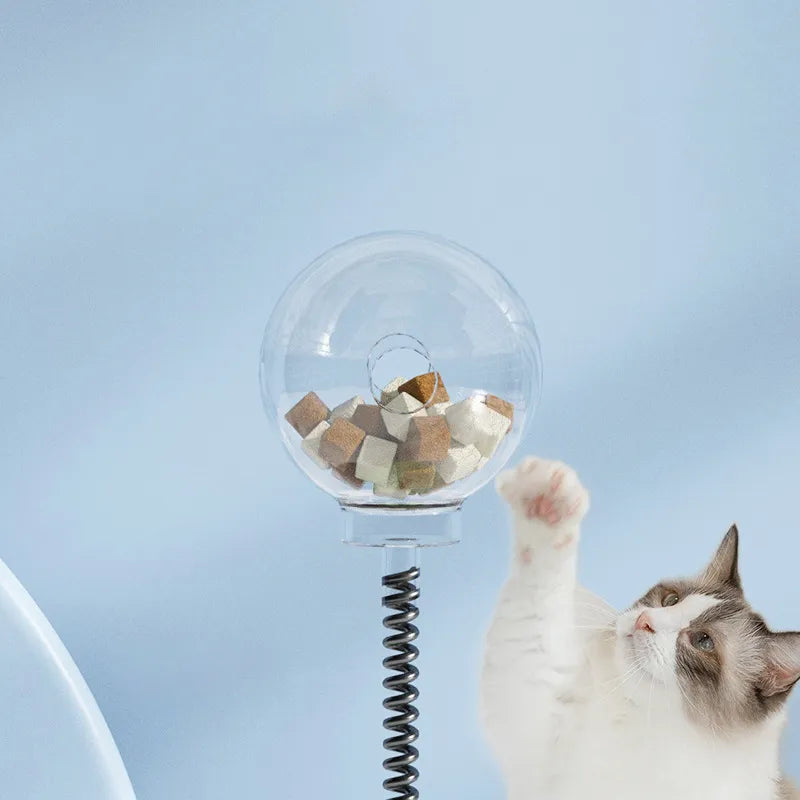 Pet entertainment: Cat treat dispenser with a flexible pole for active play