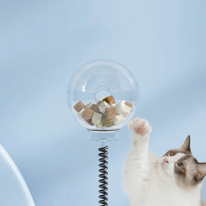 Pet entertainment: Cat treat dispenser with a flexible pole for active play