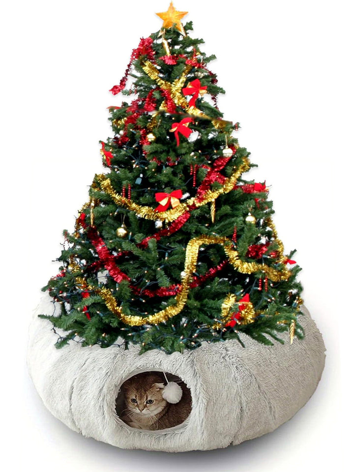 Interactive cat tunnel with plush mat, ideal for play and rest, pet tunnel for cats