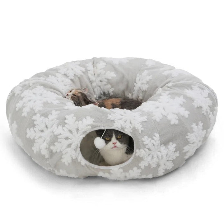 Modern cat tunnel with a plush mat, offering comfort and entertainment, pet tunnel