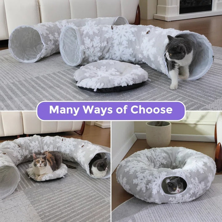 Cat bed and interactive tunnel, complete with a plush mat for comfort, christmas pet