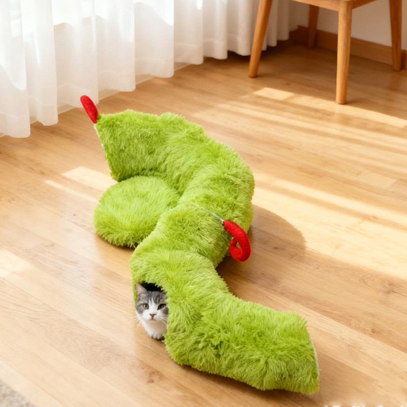 Interactive cat activity tunnel with a soft plush mat, promotes exercise and rest