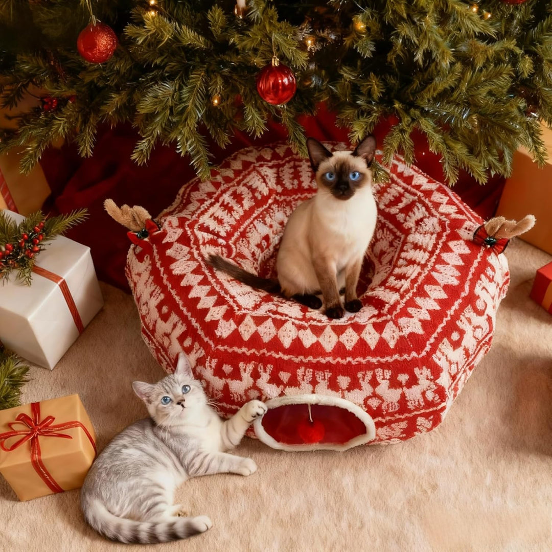 Cat playground and sleeping area: interactive tunnel with plush mat, pet supplies