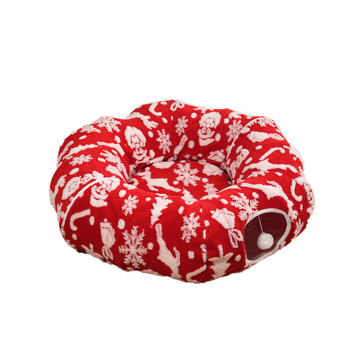 Stylish cat tunnel with a plush mat, a blend of play and comfort for felines, pet tunnel