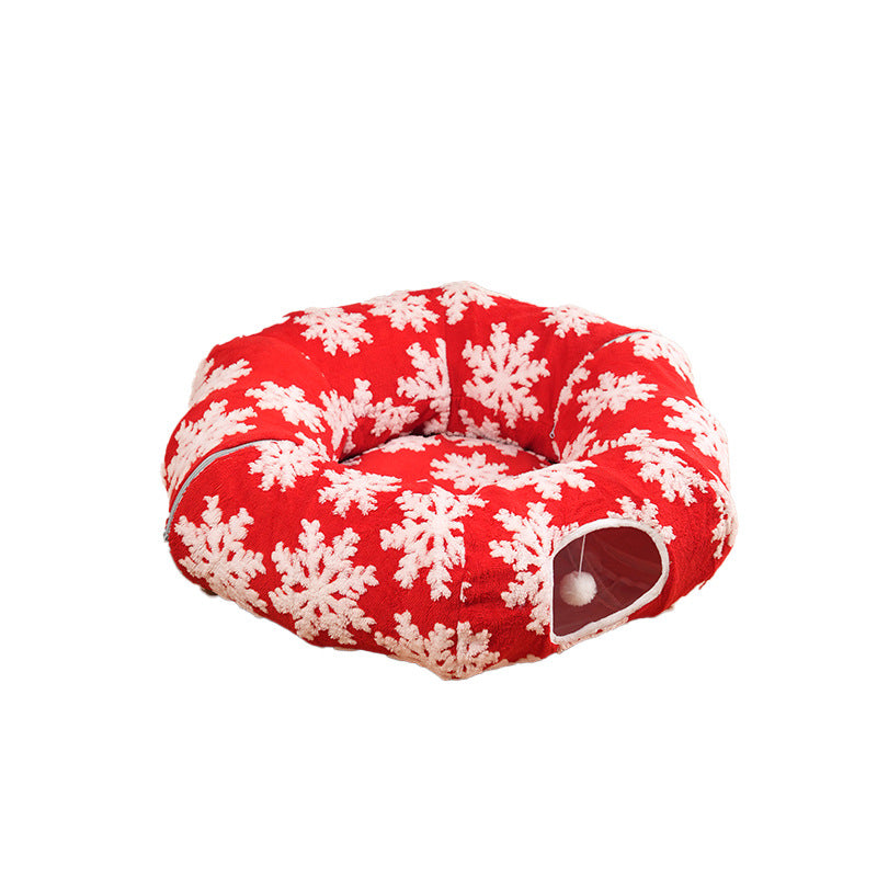 Fun cat play tunnel with a plush, cozy mat for lounging, interactive cat toy