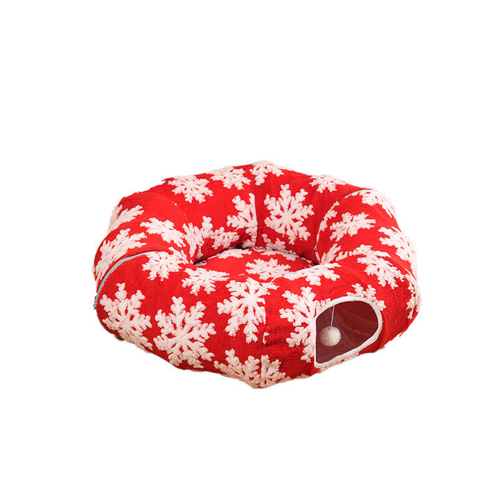 Fun cat play tunnel with a plush, cozy mat for lounging, interactive cat toy