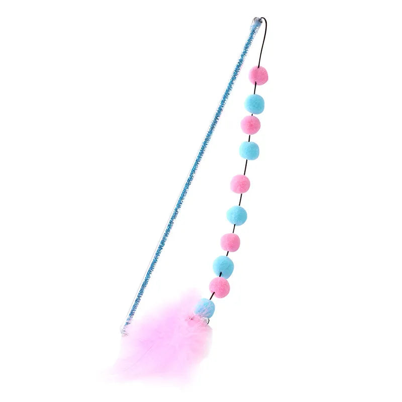 Pet supplies: interactive cat wand toy featuring attractive pompoms and feathers for endless feline entertainment.