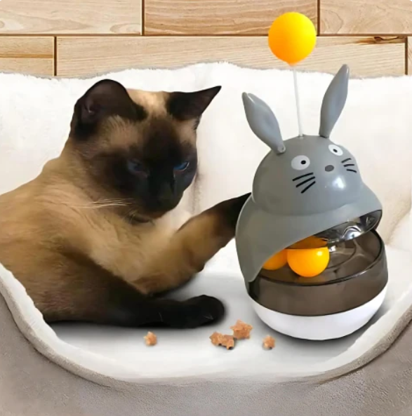 Blue Wiggle Treat Dispenser Toy for cats, promoting healthy activity and intellectual stimulation