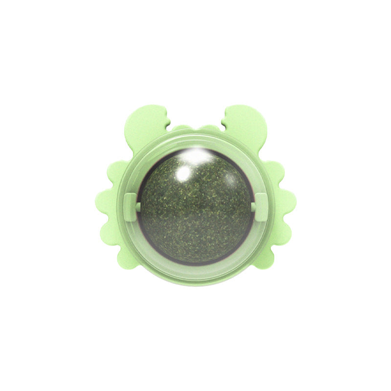 Interactive catnip ball mounted on a wall, a stimulating and fun pet toy for cats' playtime.