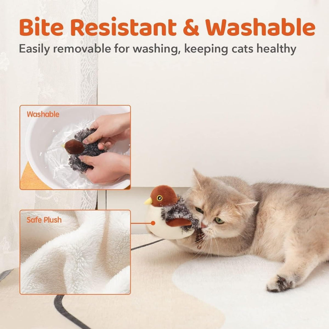 Multiple chirping bird cat toys, various colors, silvervine for playful cats