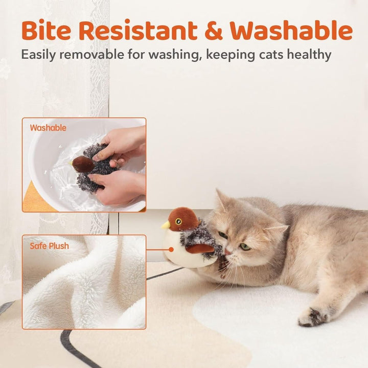 Multiple chirping bird cat toys, various colors, silvervine for playful cats