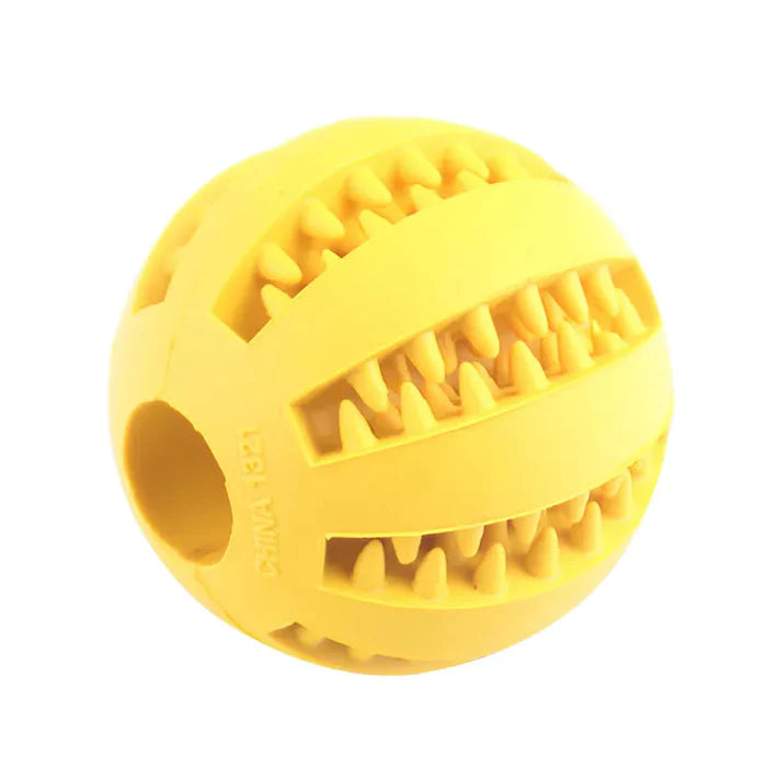 Interactive chew ball for aggressive chewers, promoting dental health and reducing boredom
