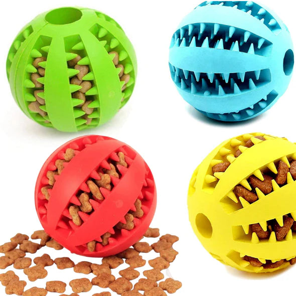 Aggressive chewer dog toy, a treat dispensing ball for improved dental health