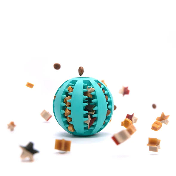Interactive pet supplies: blue rubber dental treat ball for aggressive chewers