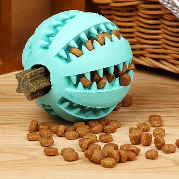 Pet oral care rubber toy, interactive treat dispenser for vigorous chewers