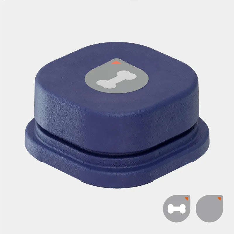 Dog looking at interactive communication buttons, an interactive pet toy for mental stimulation