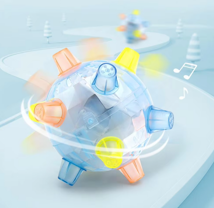 Colorful interactive dog toy ball with integrated lights and sound, perfect for pet enrichment