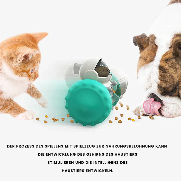 Durable pet toy, an interactive feeder with wheels for mental stimulation and slow eating.