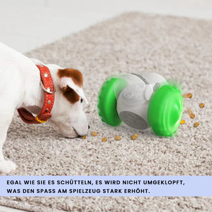 Interactive pet feeding toy with wheels, perfect for enriching playtime for dogs and cats.