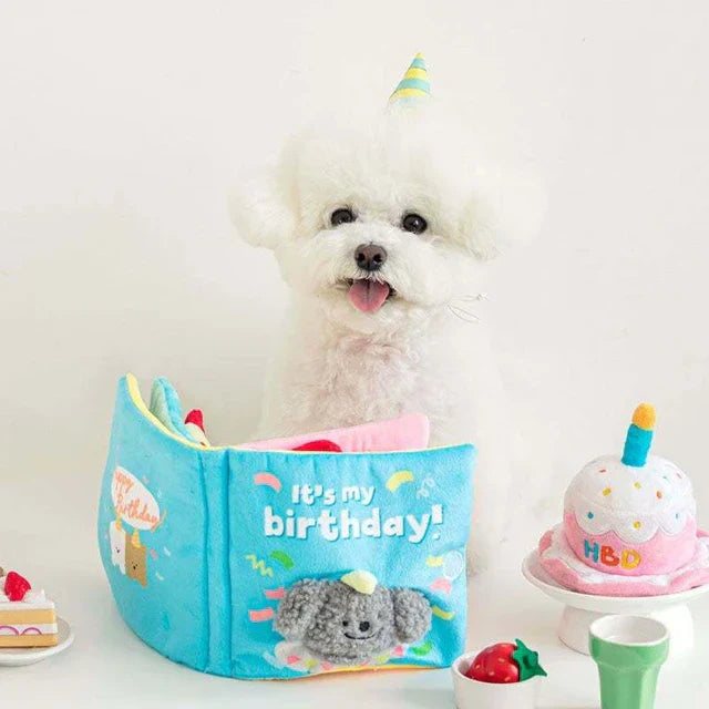 Overview of an interactive dog snuffle book, a puzzle toy for pet enrichment