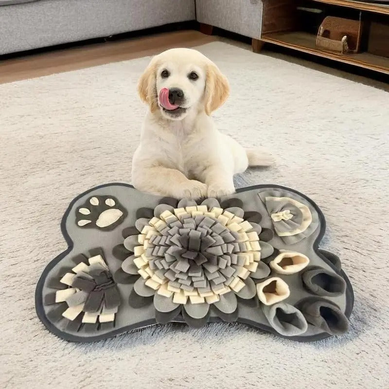 Interactive dog snuffle mat for mental stimulation and nosework training, durable polyester slow feeder.