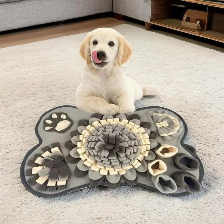 Interactive dog snuffle mat for mental stimulation and nosework training, durable polyester slow feeder.