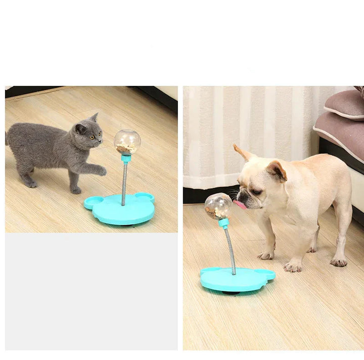 Close-up of a treat dispensing wiggle dog toy, promoting interactive play for pets