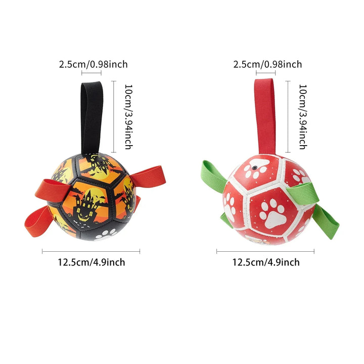 Dog enrichment toy with a textured ball and sturdy rope for interactive play and fetching.