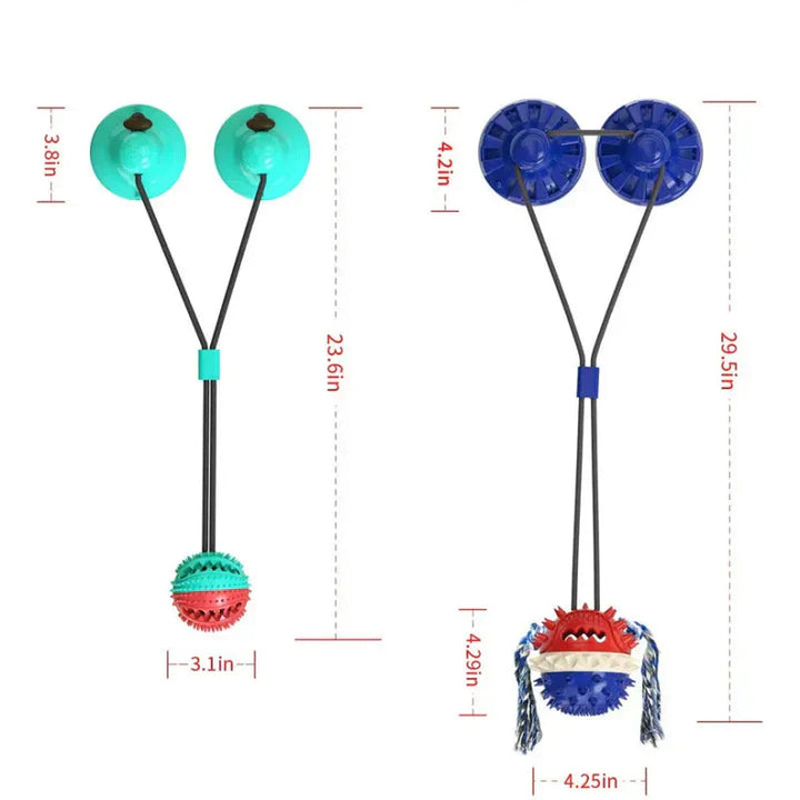 Dog entertainment toy: suction cup attached, filled with treats for mental stimulation and prolonged play.