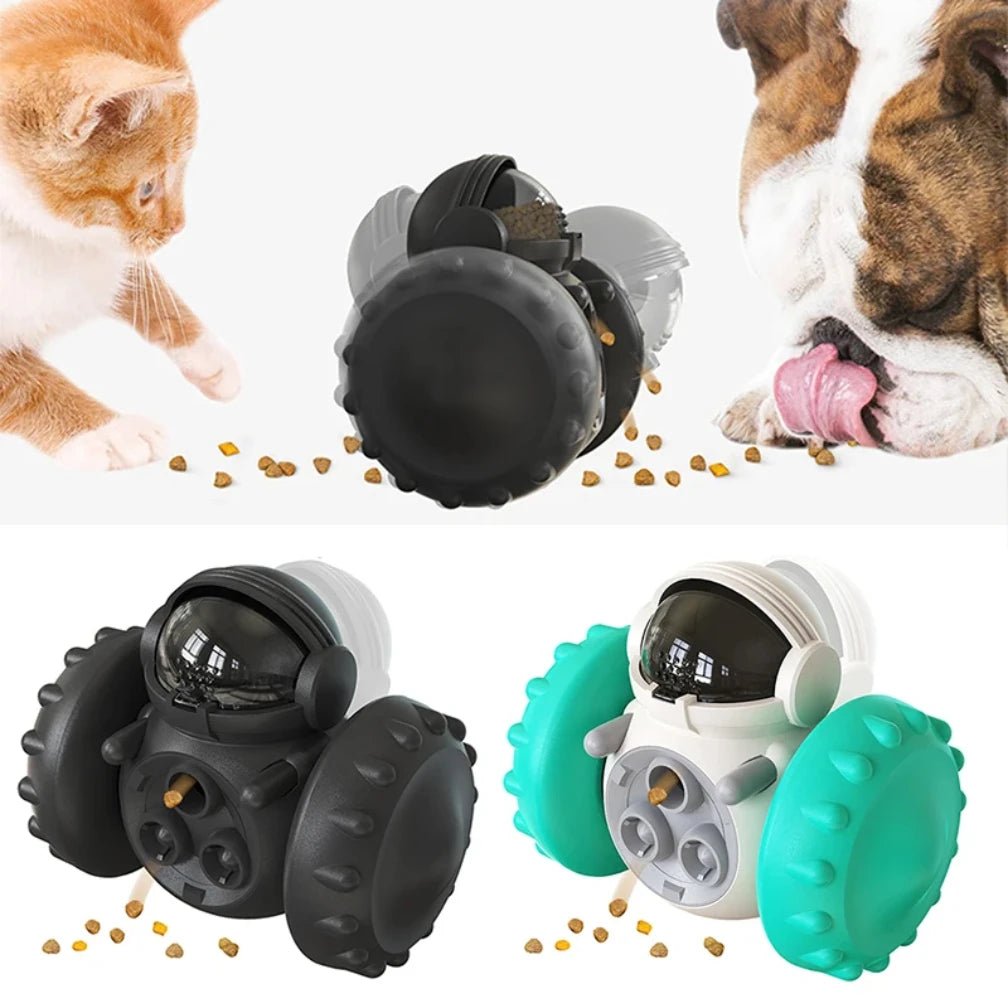Pet slow feeder toy for dogs and cats, dispersing treats and providing anxiety relief through play.