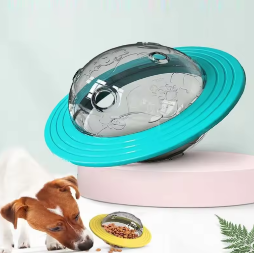 Interactive dog treat dispenser toy, red, for mental stimulation and slow feeding