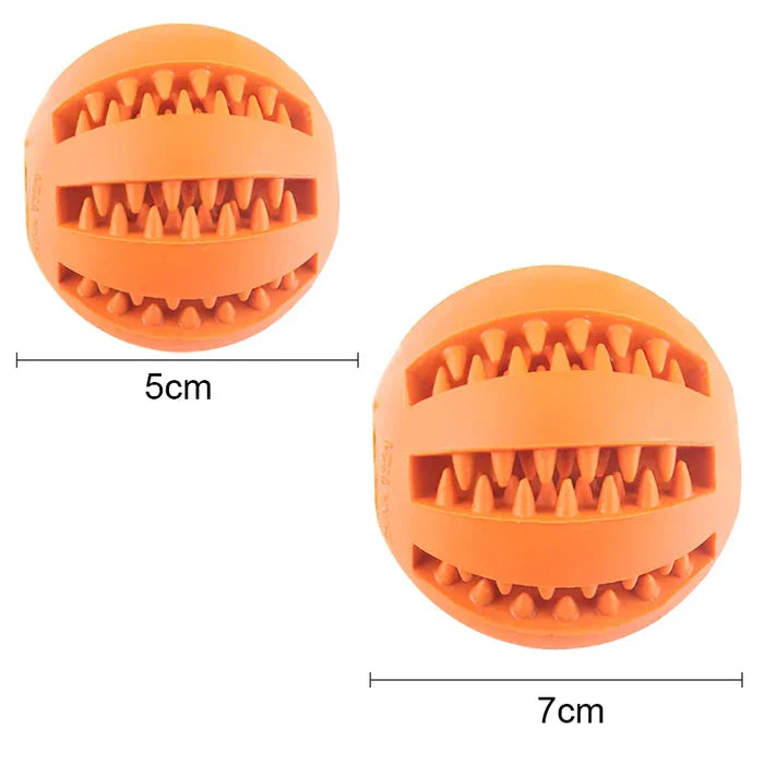 Interactive treat dispensing dog toy, a chew ball that supports canine dental health.