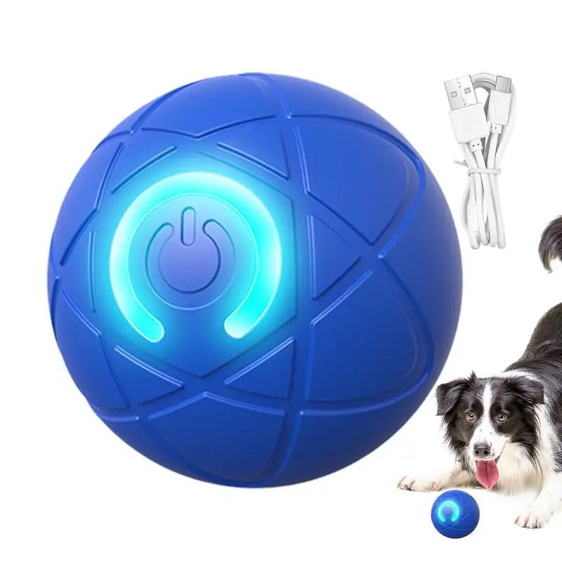 Durable interactive pet wagging ball toy, blue and red LED lights, perfect for dog playtime