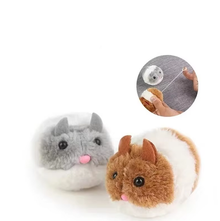 Close-up of plush hamster cat toy, an interactive electric pet accessory