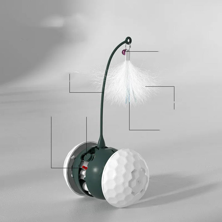 Electronic motion cat toy ball with feather attachment & spring, engaging pets in active play