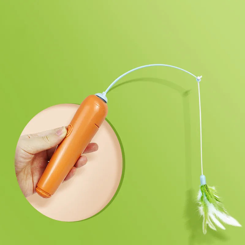 Electronic pet toy for cats, designed with a rotating base and playful feathers.