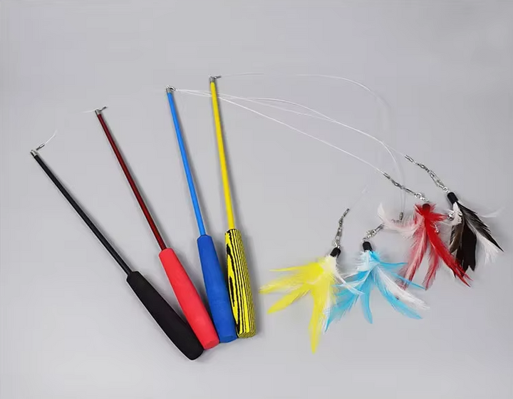 Set of interactive feather cat wand toys, perfect for varied pet exercise and engaging playtime