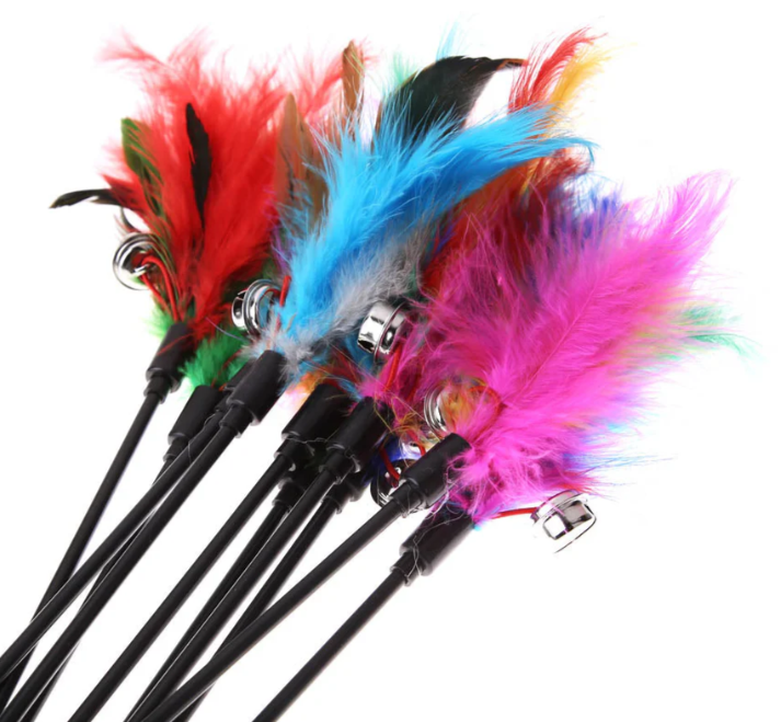 Durable cat toy feather wand set designed for stimulating playtime and exercise sessions.
