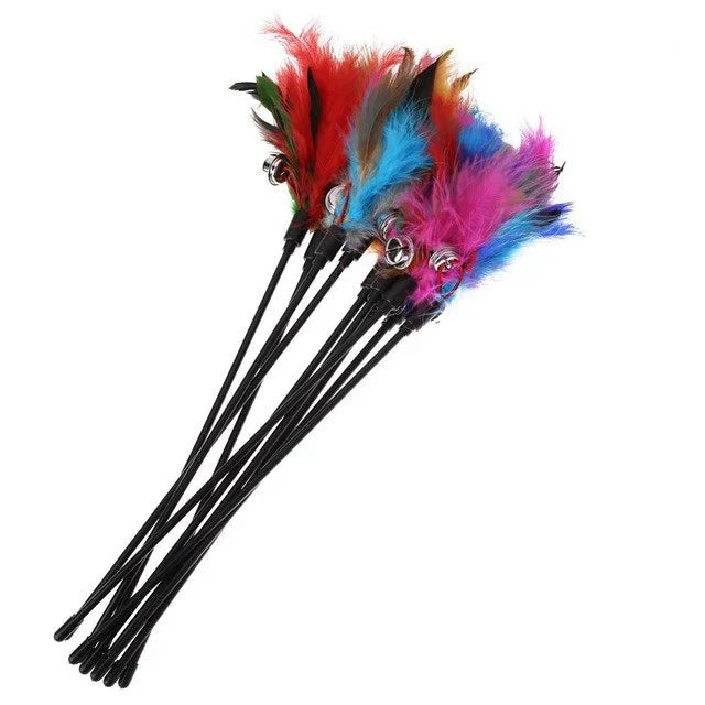 Fun feather wand cat toy, ideal for hours of interactive play, promoting cat activity and joy.