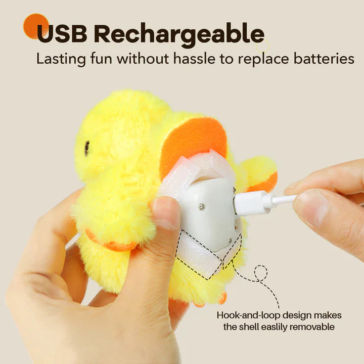 Multiple angles of the Interactive Flapping Duck Cat Toy, showcasing its design