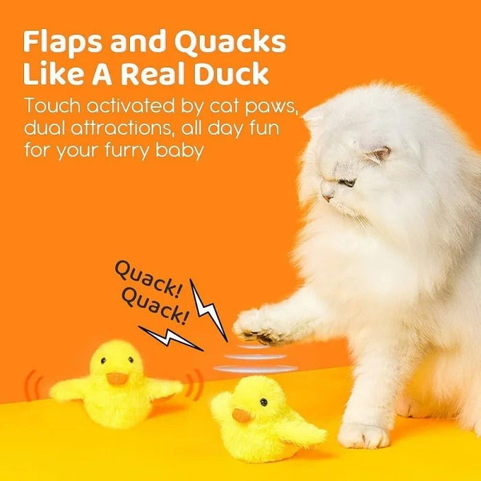 Happy cat engaging with its new Interactive Flapping Duck Cat Toy