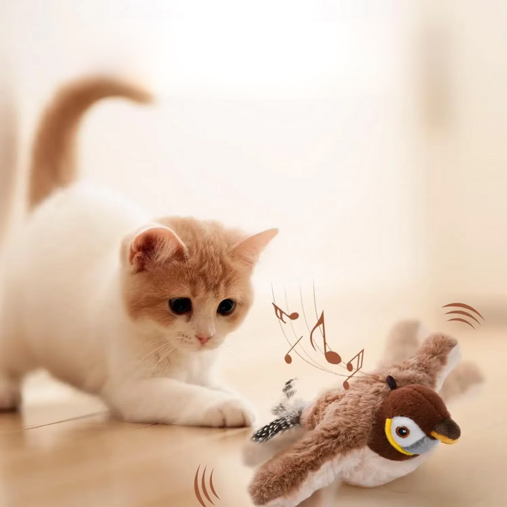 Interactive fluttering feather cat toy stimulating play for energetic kittens and adult felines.