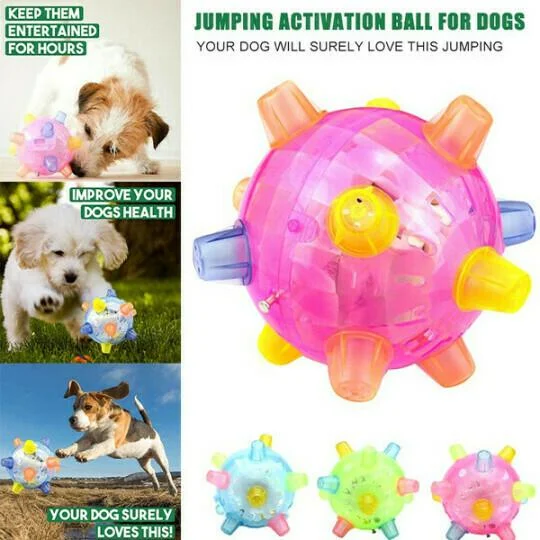 Interactive dog toy: LED jumping ball provides stimulating active play and pet enrichment.