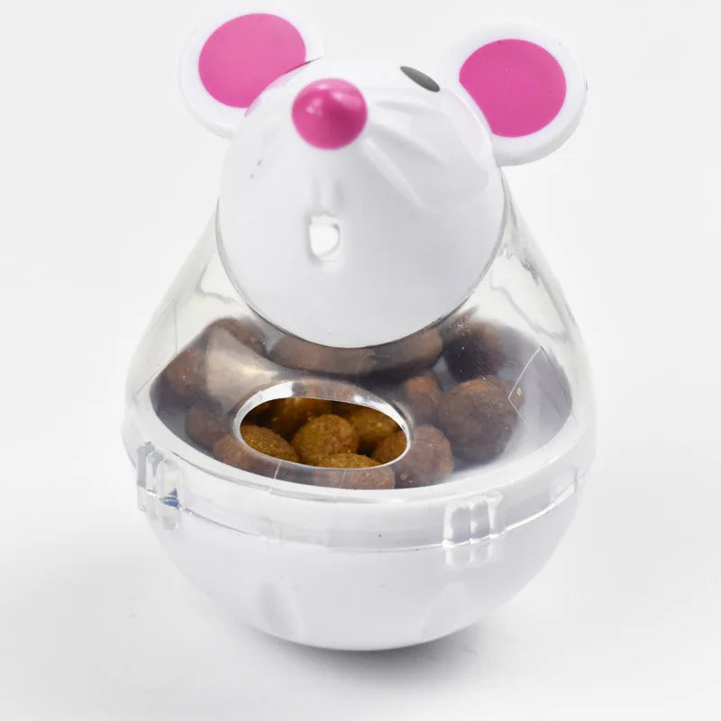 Clever mouse-themed cat food dispenser, interactive puzzle toy for enrichment and slow feeding.