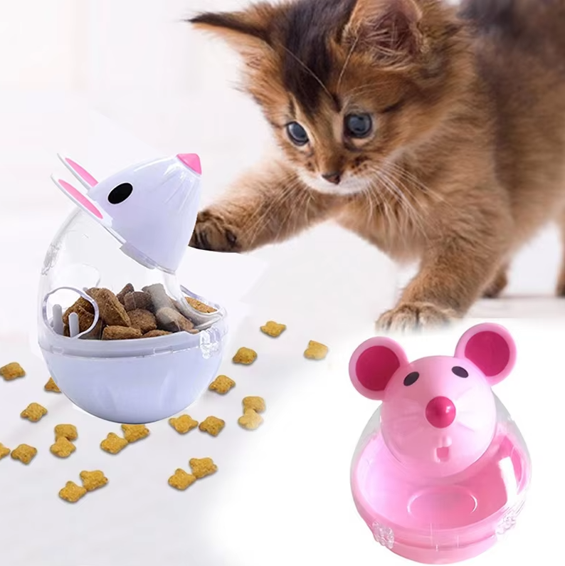 Durable interactive cat toy that dispenses treats, perfect for stimulating active play.