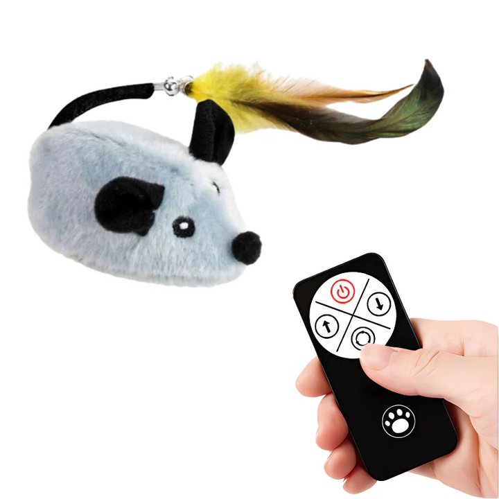 Durable cat toy, a moving mouse, designed for pet entertainment and physical activity.