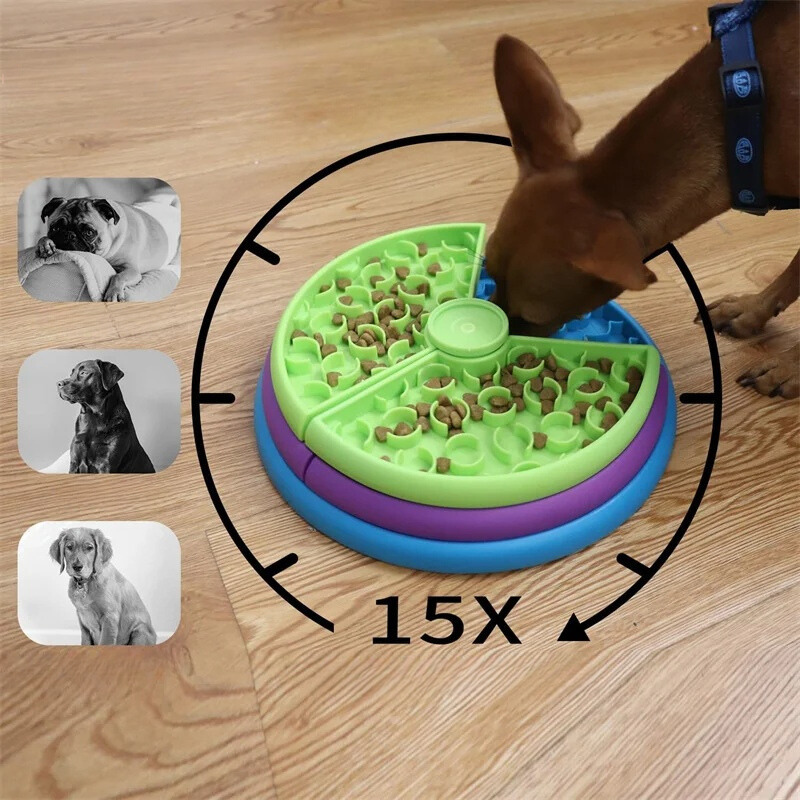 Puzzle slow feeder pet bowl, promoting healthy eating habits and enrichment for dogs and cats.